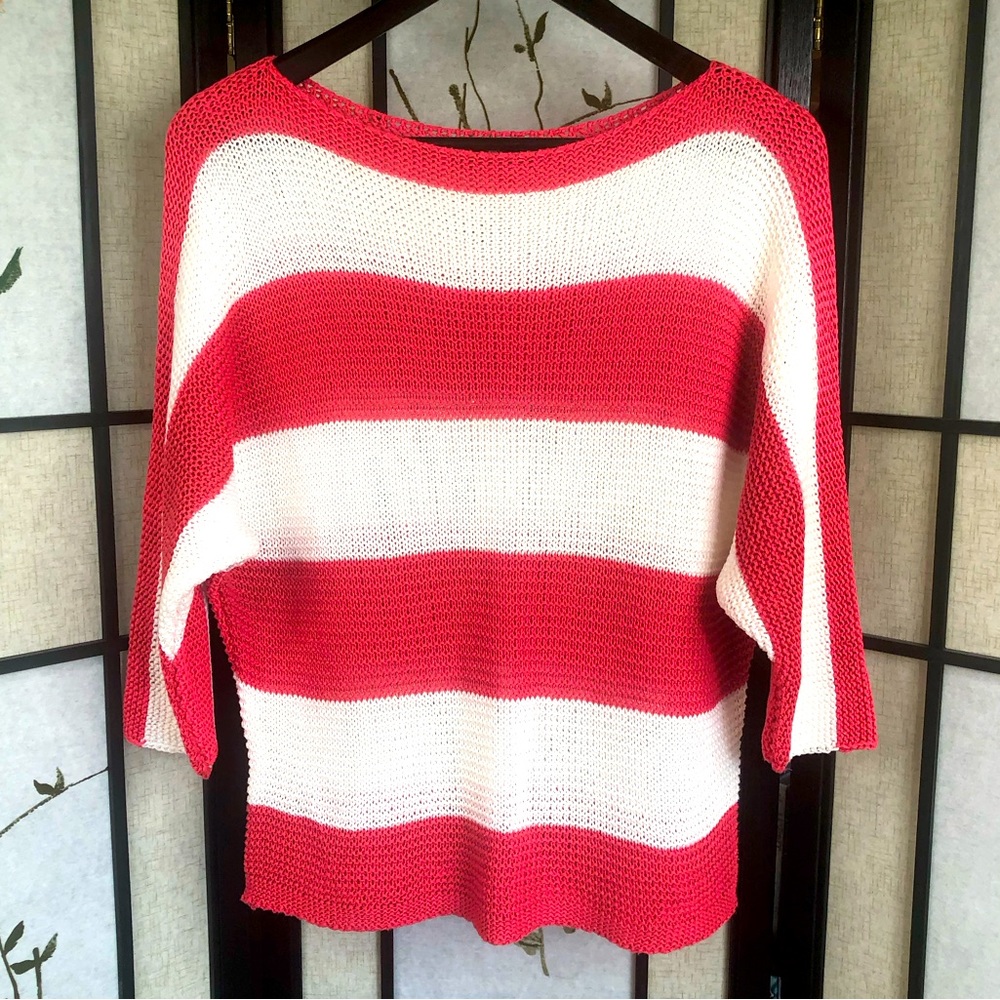 4 for 25$ Stripped Crochet Knit Sweater Top with Batwing Sleeve. Size Large.